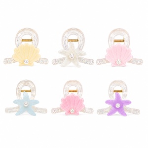 Set 12 Clești de Păr 8 cm cu Scoică și Stea de Mare – Diverse Culori Pastelate