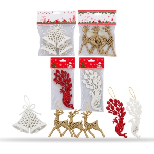 Set 12 decoratiuni de Craciun cu sclipici pentru brad, diverse modele, dimensiuni intre 7-10cm