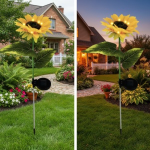 Set 2 Flori Solare Decorativ Grădină, Floarea-Soarelui, Plastic, 40 cm, Galben - Img 2