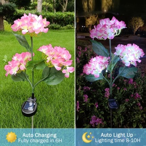 Set 2 Lămpi de grădină cu LED-uri solare, flori roz, plastic, auto-încărcare - Img 2