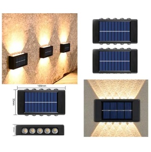 Set 2 Lămpi de Perete Solare cu LED, Plastic, 12 LED-uri, Negru
