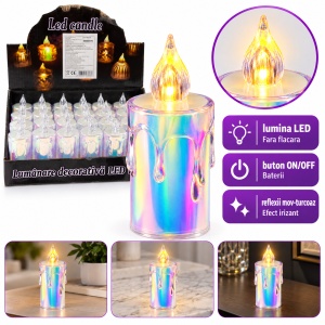 Set 24 bucăți lumânări LED decorative, efect irizant, cu baterii, 9,5 x 5,5 cm