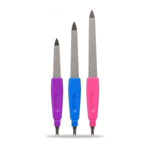 Set 3 pile metalice pentru unghii, cu tăietor de cuticule, mânere colorate