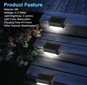 Set 4 Lămpi Solare pentru Exterior, montare trepte sau perete, LED, Negru - Img 2