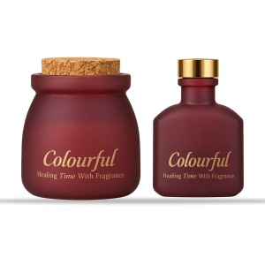 Set aromaterapie cu lumânare parfumată și difuzor cu bețișoare, bordo, 11 x 6 cm - Img 2