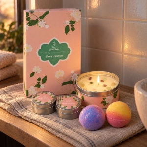 Set cadou Wax Wonder cu lumânări parfumate și bile de baie, aromă Jasmine, 20,5x14 cm - Img 3