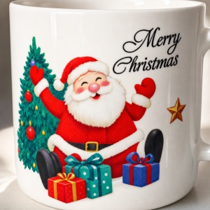 Set cană ceramică de Crăciun cu linguriță și farfurioară, Merry Christmas, 16x18cm - Img 2