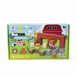 Set cuburi magnetice constructie 3D 57 piese, model ferma, 22x13x3 cm