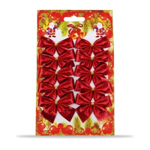 Set de 12 fundițe decorative de Crăciun, catifea sclipicioasă roșie, pentru brad - Img 3