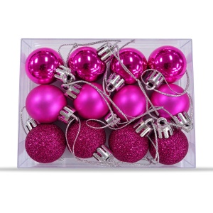 Set de 12 globulete de brad, fucsia , din plastic, modele diverse in set, 3 cm - Img 3