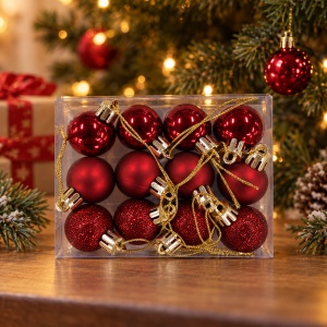 Set de 12 globulete de Craciun, bordo, din plastic, modele diverse in set, 3 cm - Img 4