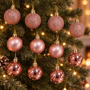 Set de 12 globulete de Craciun, rose-gold, din plastic, modele asortate in set, 3 cm - Img 6