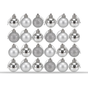 Set de 24 globuri de brad, Argintii , din plastic, modele diverse, 20 × 7,5 cm - Img 6