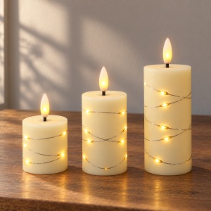 Set de 3 lumânări LED cu efect de flacără realist, din plastic, dimensiuni diferite - Img 4