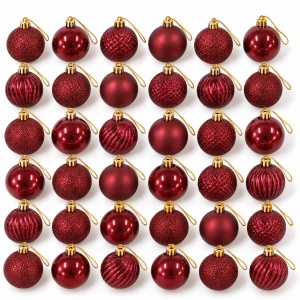 Set de 36 globulete de Crăciun, bordo, din plastic, modele combinate in set, 30x15 cm - Img 8