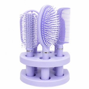 Set de 4 Perii de Păr și Oglindă cu Suport, Mov – Kit Complet pentru Coafare și Îngrijire
