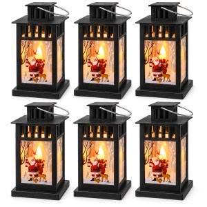 Set de 6 Felinare decorative de Crăciun cu LED, negru, din plastic, 15x8cm - Img 3