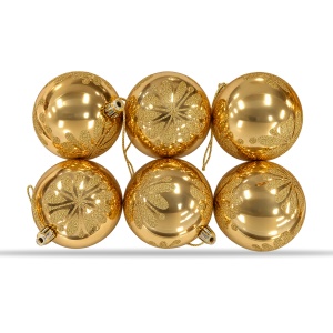 Set de 6 globuri de Crăciun aurii din plastic, model cu sclipici, 7 cm - Img 3