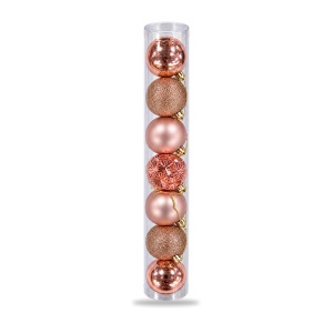Set de 7 globuri de Crăciun, rose-gold, din plastic, diverse modele in set, 6cm - Img 2