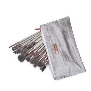 Set profesional 15 pensule pentru machiaj cu husă elegantă argintie