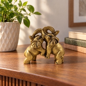Statuetă decorativă cu doi elefanți, ceramică aurie, aprox. 9 × 9,5 cm - Img 3