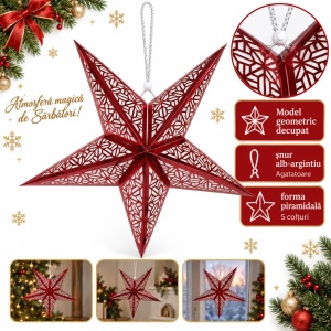 Stea decorativă de Crăciun cu model decupat, 5 colțuri, roșie, 60 cm, 55x55 cm - Img 5