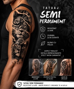 Tatuaj Semipermanent cu Leu, Ceas și Elemente Spirituale – 45 cm - Img 2