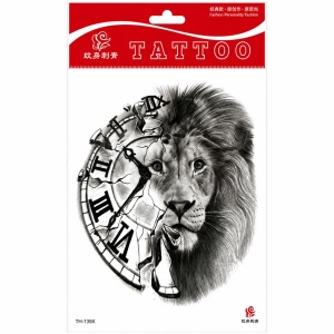 Tatuaj Temporar Semipermanent Leu și Ceas Roman – 20 cm, Rezistent la Apă, Efect Realist