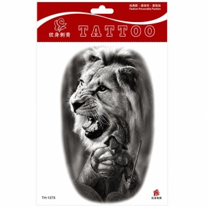 Tatuaj Temporar Semipermanent Leu și Războinic Spartan – 20 cm, Rezistent la Apă