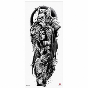 Tatuaj Temporar Semipermanent Viking cu Lup și Războinică – 45 cm