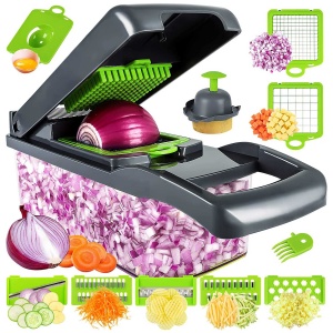Tocator manual multifunctional legume 14 piese, feliere si cuburi, recipient colectare - Img 3