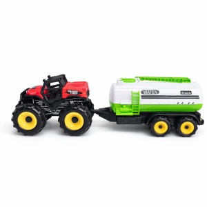 Tractor cu remorca cisterna apa, jucarie copii, rosu cu verde, Farm Car