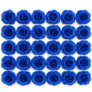 Trandafiri artificiali cu sclipici, set 30 bucăți, albastru-închis, plastic, 8cm - Img 2