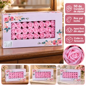 Trandafiri decorativi din săpun, set 50 de bucăți, roz pal închis, 5 cm