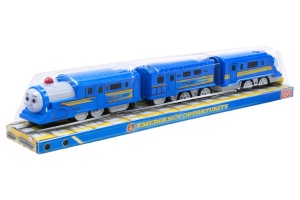 Trenulet vesel electric, 2 locomotive si 2 vagoane, 44.5 cm, albastru - Img 2