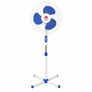 Ventilator de Podea Alb cu Albastru, Înălțime Reglabilă, 3 Viteze, Oscilație, Silențios și Economic
