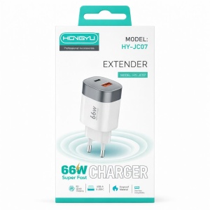 Adaptor priză Hongyu HY-JC07 / HY-EM01, 66W, USB-A + USB-C, Alb