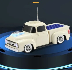 Boxa portabila Bluetooth masina vintage, radio FM, panou solar, lumini LED, alb laptos - Img 5
