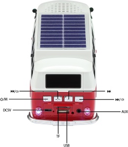 Boxă portabilă Bluetooth WSTER în formă de microbuz retro, cu încărcare solară, rosu - Img 4