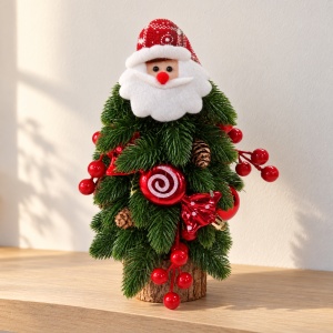 Brăduț decorativ de Crăciun cu chip de Moș Crăciun, fără lumini, 31 × 20 cm - Img 3