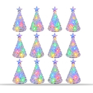 Brăduț decorativ de Crăciun cu LED multicolor, set 12 bucăți, baterii, 8,5x4,5 cm - Img 2