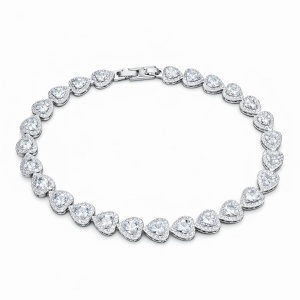 Bratara ROXE argintie eleganta cu inimioare din cristale stralucitoare, design romantic premium, 20 cm