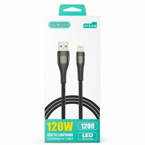Cablu de încărcare rapidă Hongyu USB – Lightning 120W, 120 cm, LED indicator, pentru iPhone, negru
