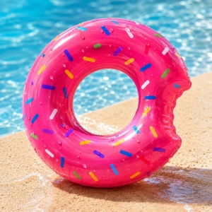 Colac Gonflabil Gogoasă Roz cu Sprinkles Colorate, 100 cm – Plajă și Piscină - Img 2