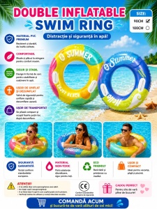 Colac Gonflabil Hello Summer Albastru 90 cm – Colac de Înot Colorat pentru Piscină și Plajă - Img 3