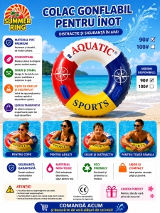 Colac Gonflabil pentru Înot 90 cm – Colac Gonflabil Multicolor pentru Piscină și Plajă - Img 2
