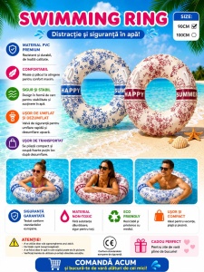 Colac Gonflabil Roșu Happy Summer 90 cm – Colac de Înot pentru Piscină și Plajă - Img 3