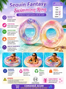Colac Gonflabil Roz Sequin Fantasy 90 cm – Colac de Înot cu Glitter pentru Piscină și Plajă - Img 3