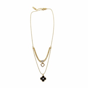 Colier auriu Roxé tip stratificat cu simbol negru și detalii elegante, 42+5 cm
