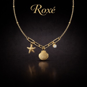 Colier ROXE auriu cu stea de mare scoica si pietricica design elegant reglabil - Img 2